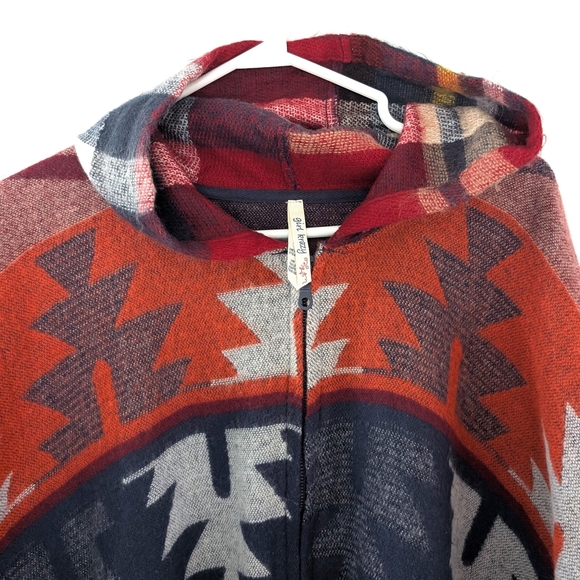 Girl Krazy Red and Blue Geometric Accent Poncho - Picture 3 of 8